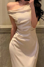 Satin Asymmetrical Cowl Neck Mermaid Gown Silk Dress