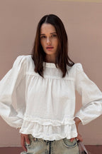 Round Neck Ruffled Ruched Loose Blouse