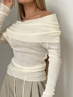 Solid Off Shoulder Slim Sweater