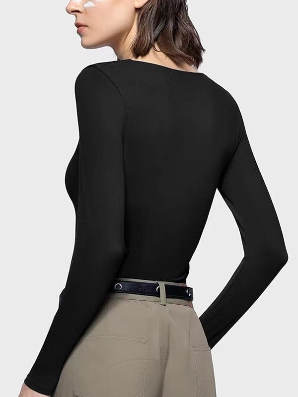 Solid Sweetheart Neck Slim Long Sleeve Tee