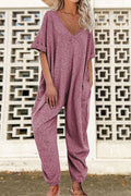 V Neck Half Sleeves Loose Fit Jumpsuit