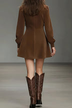 Stylish Suede Color-blocked Turtleneck Long-sleeved Mini Dress