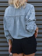 Vintage Dual Pocket Drawstring Denim Blouses&Shirts