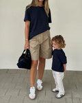 Cotton Crew Neck Short Sleeve Top Shorts Two Piece Set