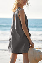 Solid Color Casual Round Neck Sleeveless Pocket Loose Rompers