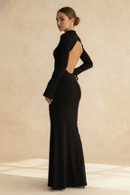Mock Neck Long Sleeve Cut Out Back Bodycon Maxi Dress