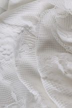 White Spaghetti Strap V Neck Ruffle Trim Lace Patchwork Slit Maxi Dress