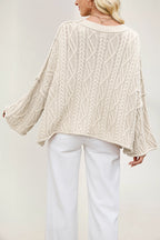 Solid Color Cable Knit Loose Long-sleeved Casual Sweater