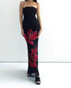 Strapless Tube Bodycon Lily Floral Print Maxi Dress