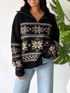 Vintage Jacquard Half Zip Sweater