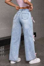 Y2K Bow Applique Washed Relaxed Jeans