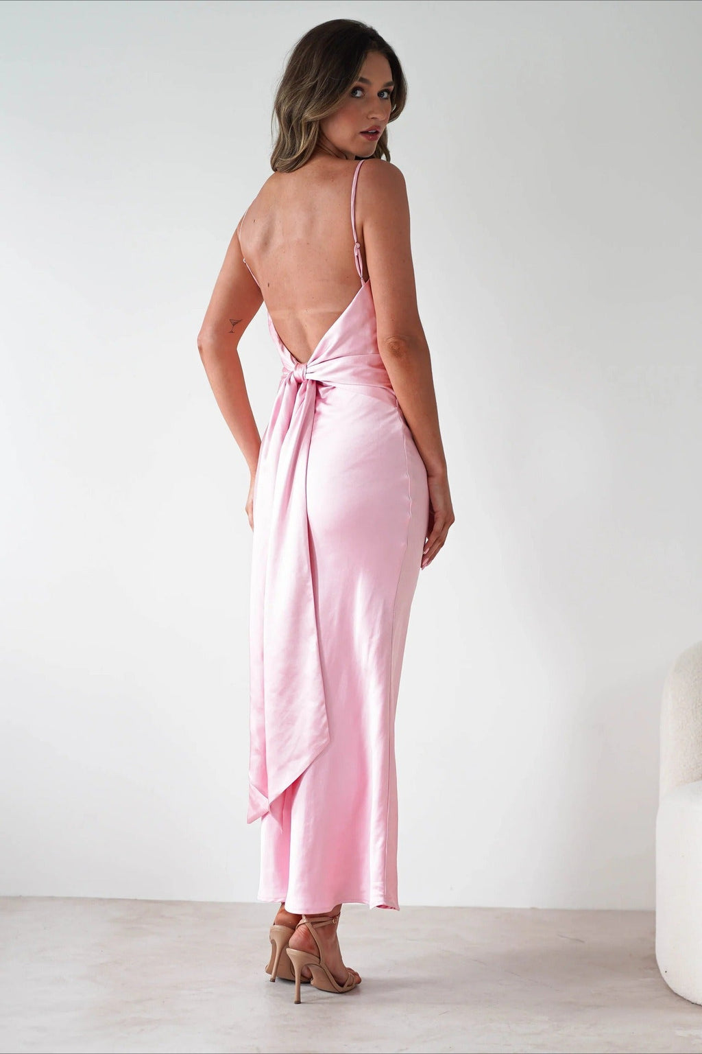 Satin Backless Tie Dress