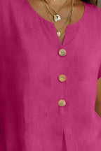 Decor Button Short Sleeve Blouse | Elegant Women__ Top