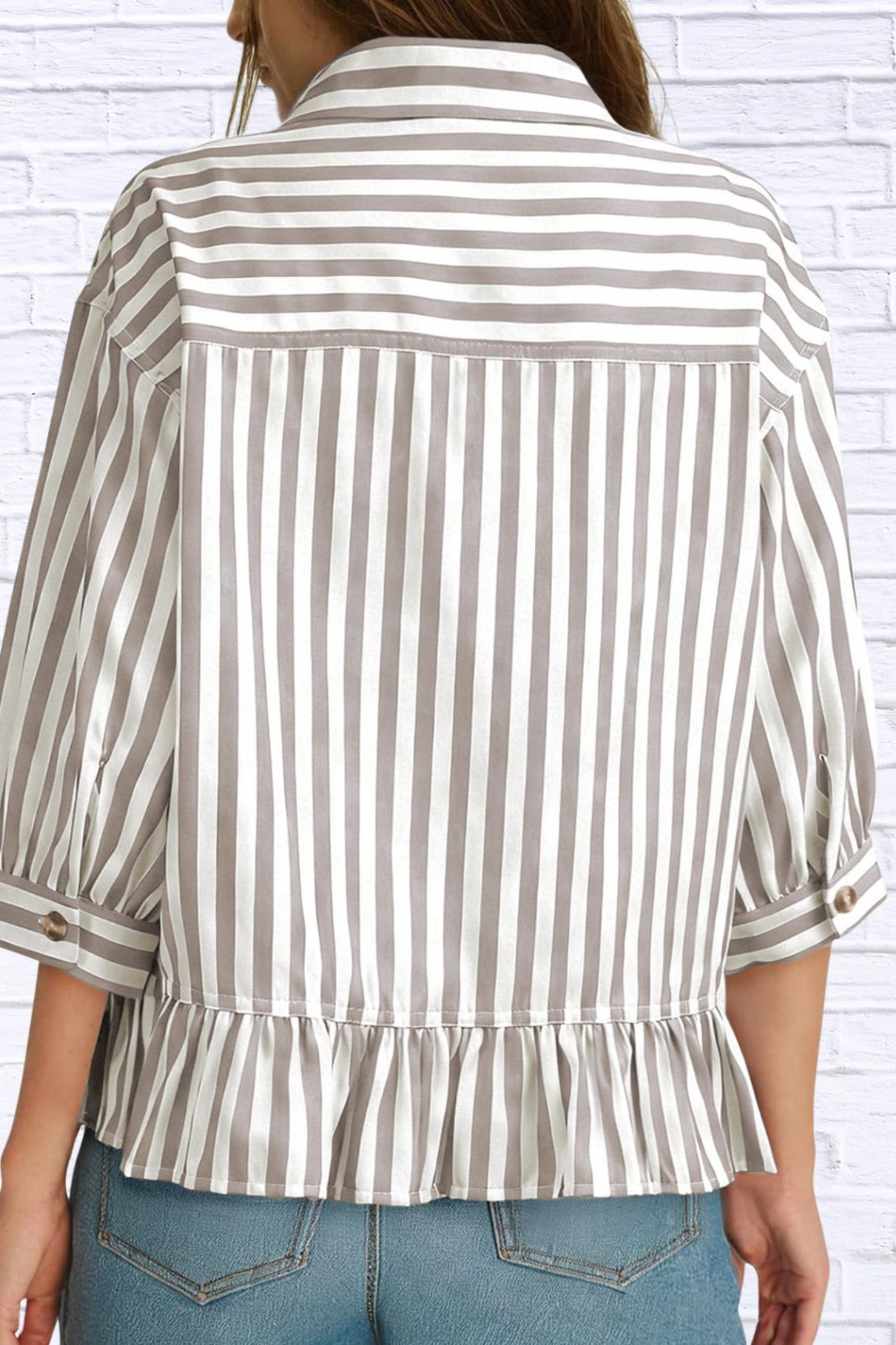 Striped Ruffle Hem Button-Down Shirt | Chic Women__ Top