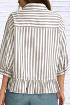 Striped Ruffle Hem Button-Down Shirt | Chic Women__ Top