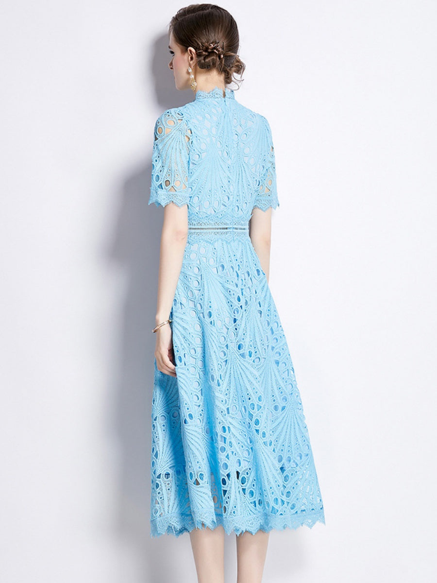 Crocheted Embroidered Lace Midi Dress