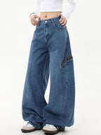 American Retro Leopard Print Stitching Boyfriend Jeans
