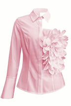 Stylish Three-dimensional Floral Collared Single-sleeve Casual Shirt