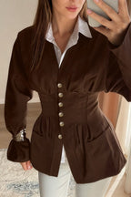 Chanel-inspired Pleated Slim Vintage Waist Blazer