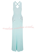 Sparkling Nights Knit Sunburst Sequin Detail Back Cross Straps Stretch Maxi Dress