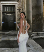 Rib Knit Tie Strap Cowl Back Side Cutout Column Maxi Dress