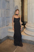 Polka Dot Spaghetti Strap Tiered Ruffle Hem Bodycon Maxi Dress