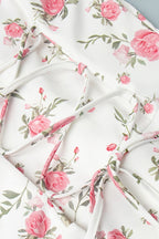 Oversized Collar Puff Sleeve Pearl Button Ruffle Tier Hem Floral Print Mini Dress