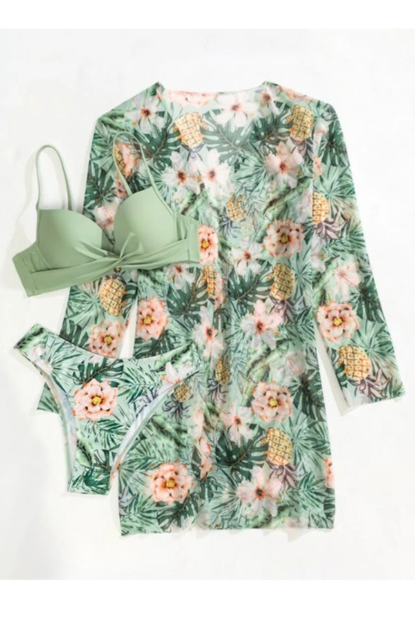 | Tropical Print Wrap Underwire Bikini with Cover-Up