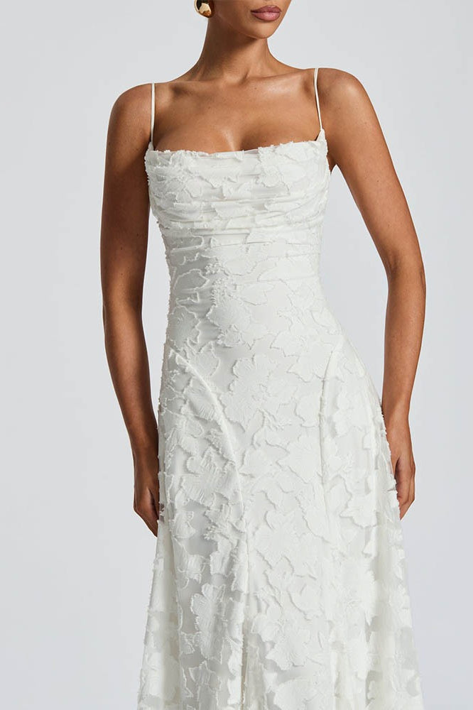 Floral Lace Cross Back Lace Up Open Back A-Line Maxi Gown