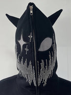 Rhinestone Hooded Loose Zipper Cardigan Hoodie