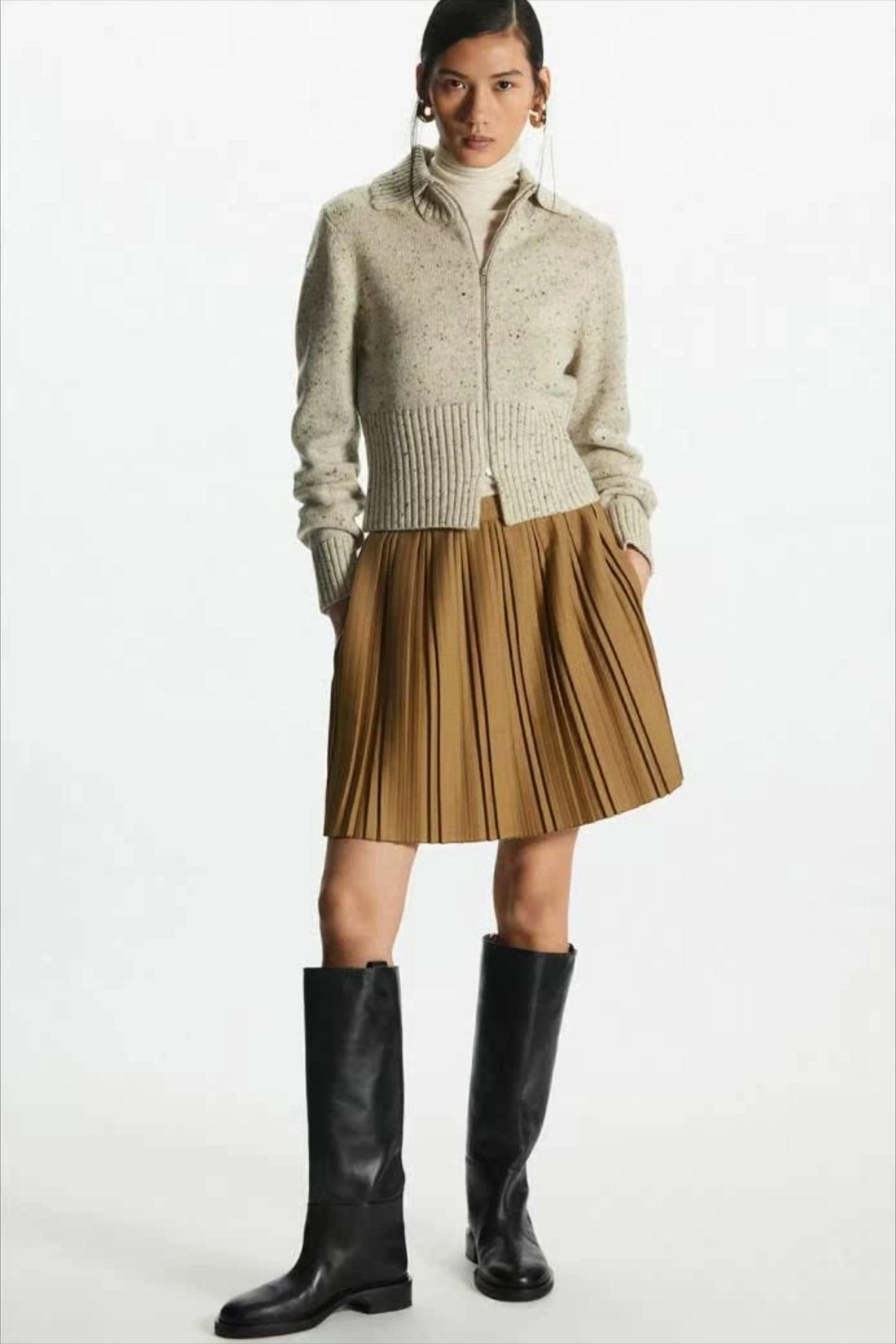 Wool Blend Short Open-Neck Cardigan