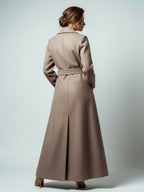 Maxi Double-breasted Woolen Coat With Detachable Cape And Belt For Women 2026