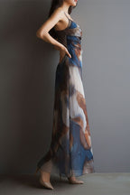 Monet's Dream Abstract Watercolor Cowl Neck Maxi Dress