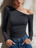 One-Shoulder Ruched Long Sleeve Top