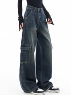 High waist straight leg loose slimming Cargo Jeans