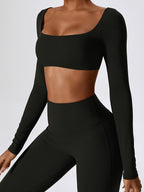 Solid Quick Dry Square Neck Cropped Active Top & Pants Set
