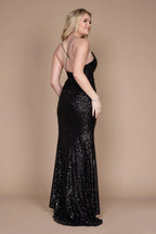 Long Formal Fitted Sequin Prom Dress