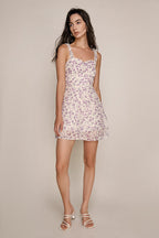 Sweetheart Neck Ruffle Strap Ditsy Floral Ruched Bust Mini Dress