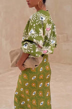 Mysterious Magic Knit Eye Heart Pattern Button Up Long Sleeve Loose Cardigan