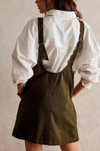 Denim Deep V-Neck Wide Strap Front Pocket Pinafore Mini Dress