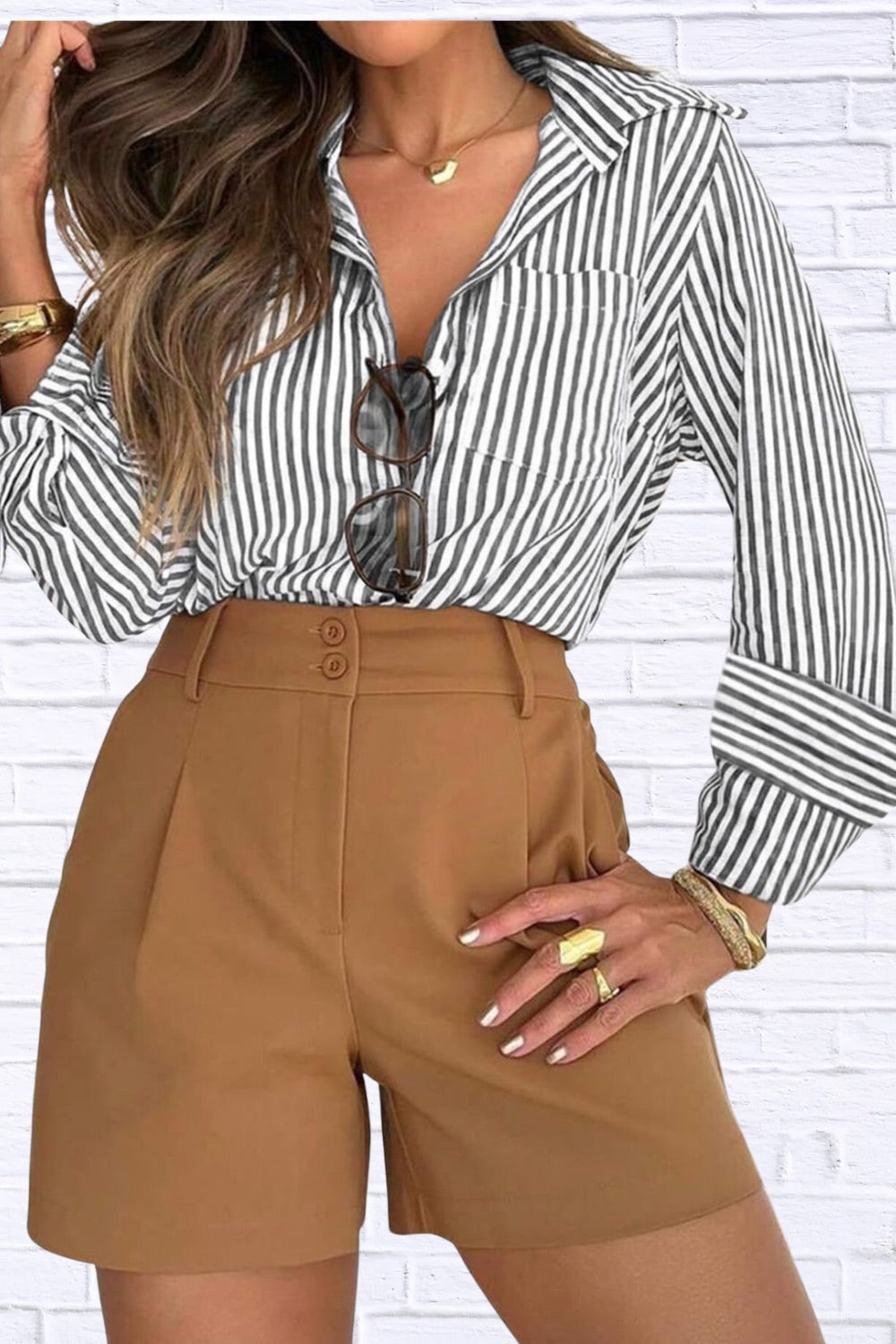 Striped Button-Down Shirt | Classic Women__ Long Sleeve