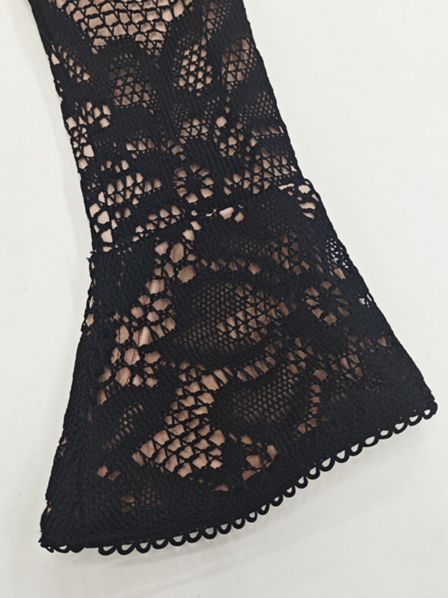 Lace Cutout Bodycon Bell Sleeves Mini&Short Dresses