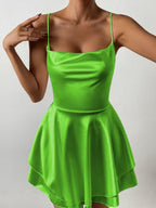 Camisoles Swing Collar Backless Drawstring Mini&Short Dresses