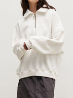 Solid Lapel Neck Half Zip Sweatshirt