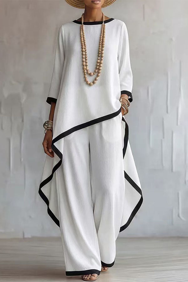 Minimalist Asymmetric Tunic & Wide-Leg Trouser Set