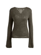 Solid Color Backless Lace Up Long Sleeve Knit