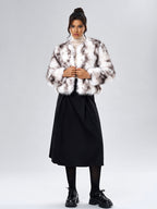 Faux Fur Coats Long Sleeves Casual Faux Fur Jacket Jewel Neck White Women Coat