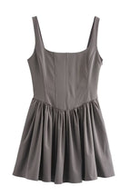Velvet Square Neck Corset Seam Gathered Fit and Flare Mini Dress