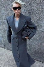 Wool Blend Elegant Lapel High Waist Long  Overcoat