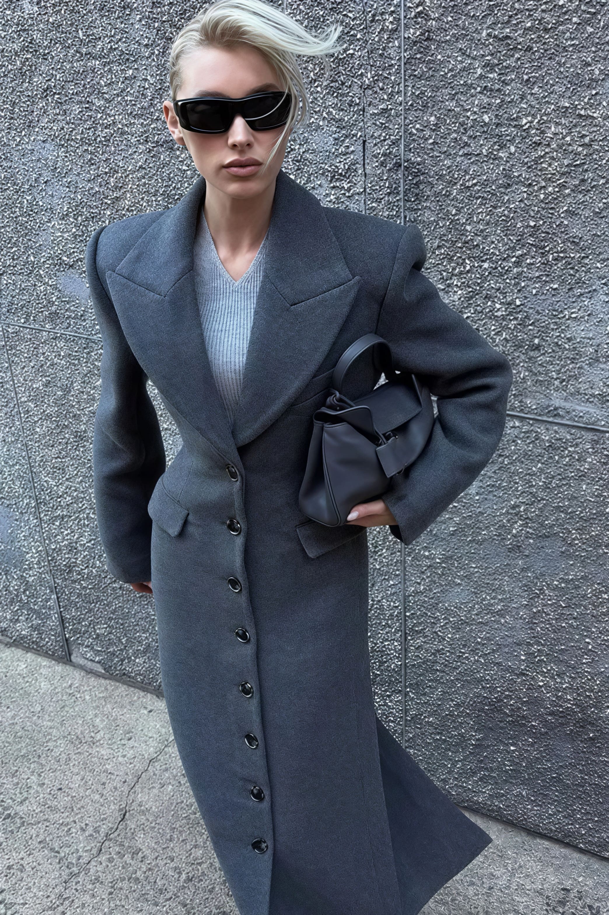 Wool Blend Elegant Lapel High Waist Long  Overcoat
